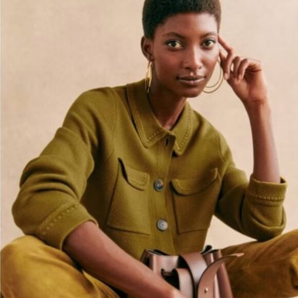 Sezane Sweaters - Sezane Betty Cardigan, Olive Green Crochet